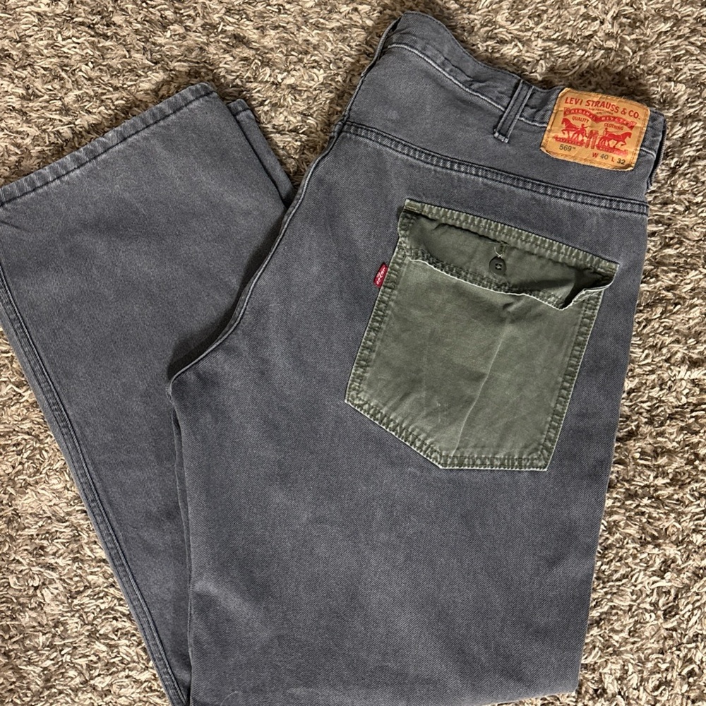 Levis 569 Jeans Men 40x32 Loose Straight‎ Gray Street Cargo Military Flap Pocket